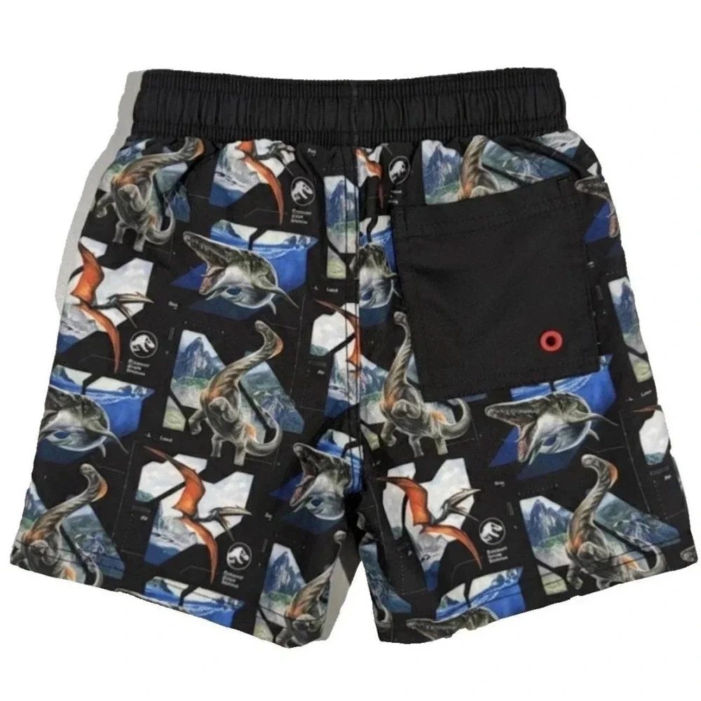 Jurassic World Rebirth Boys Swim Trunks Dinosaur Print BlackShorts Sz 4/5 #26285